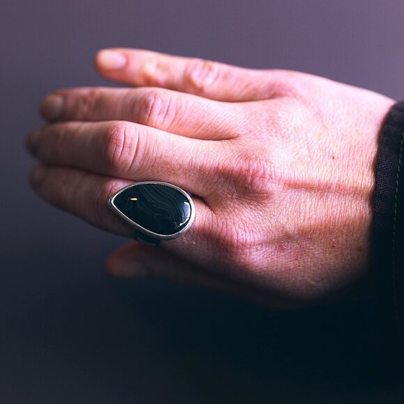 Celestial Psilomelane Statement Ring SZ 7.25 Handmade by Me Sterling Silver - Picture 5 of 12